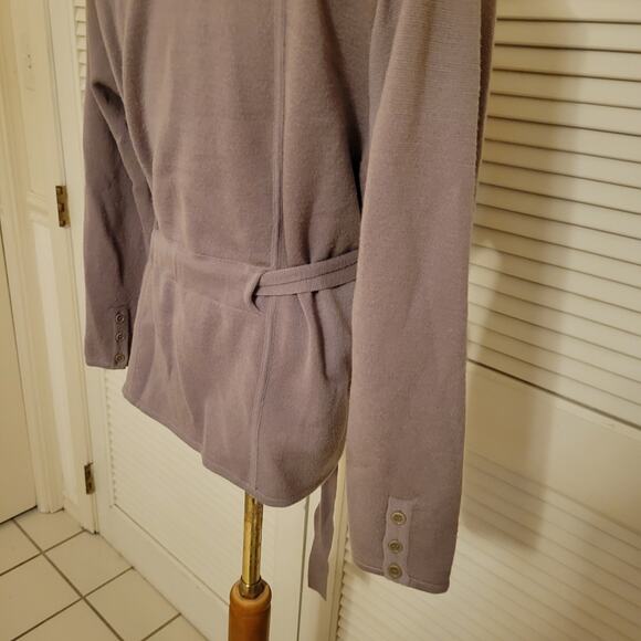 BCBGMaxAzria 100% Merino Wool Belted Wrap Cardigan Sweater Taupe Womens Size L - Picture 6 of 10